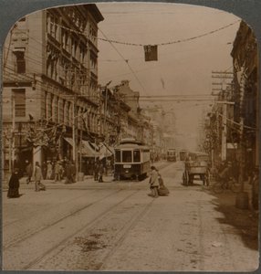 1904年、カナダのトロントのにぎやかな中心部であるキングストリートから北を見たヤングストリート 作： Unbekannt