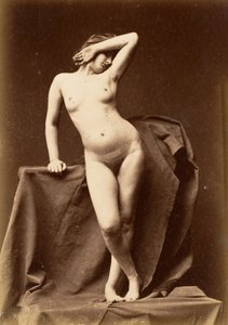 [若い女性、ヌード、正面から顔に手を添えて」1860年代