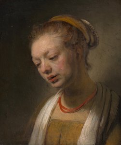 赤いネックレスを持つ若い女性、ca。 1645年。 作： Unbekannt
