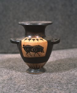 雄牛を描いた黒い図のハイドリアまたは水ポット、紀元前5世紀 作： Unbekannt Unbekannt