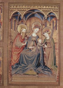 15世紀半ば、オランダ南部の黄金の羊毛騎士団の大規模な衣装の聖カタリナの神秘的な結婚の一部である、祭壇の正面の中央パネル 作： Unbekannt Unbekannt