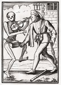 ミュージシャンの死は1843年にバーゼルで出版された「Der Todten Tanz」（リソ）から 作： Unbekannt Unbekannt
