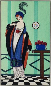1913年、ロバートピシェノのコスチュームパリジャンからのモスリンチュニック付きファーコート 作： Unbekannt Unbekannt
