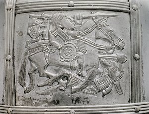 Sutton Hoo Treasureからのヘルメットの破片、西暦7世紀