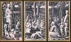 荒野で説教している洗礼者聖ヨハネのリモージュ三連祭壇画、16世紀 作： Unbekannt Unbekannt