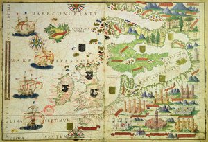 1519年に作成されたPedroとJorge Reinelによる「Miller Atlas」の複製、およびLopo Homemからのヨーロッパの地図