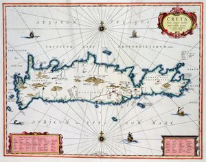 クレタ島、1570年頃の地図、アブラハムオルテリウス作（1527〜98年）