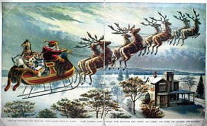 サンタとそりとトナカイの最初の外出、聖ニコラスからの訪問のイラスト、クレメント・クラーク・ムーア（1779-1863）1890年代