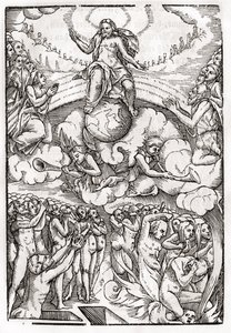 「Der Todten Tanz」からのハンスホルバイン（149798-1543）年下者の木版画に基づく最後の審判、バーゼル発行、1843年 作： Unbekannt Unbekannt