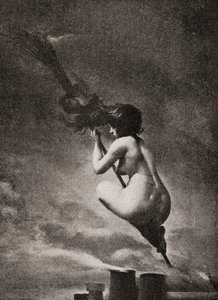 LRファレロによる作品の後のほうきの柄の魔女。 1909年に出版された、中世から現在までのイラスト入りの道徳史から現在までのエデュアルドフックスによる。