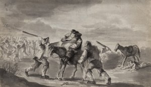 旅行者が暴行、おそらくサミュエルバトラーのフディブラス、1790年頃（紙にペン、筆、インク） 作： Unbekannt Unbekannt