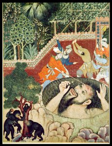 ツムルドシャーが穴に落ち、インドまたはパキスタンのハムザナマ（ハムザの書）、c.1562-77（綿の不透明なトイレ）から庭師に殴られた 作： Unbekannt Unbekannt