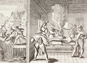 16世紀、グー族によるカトリック教徒への暴力を描いたプロパガンダ（1880年頃ロンドンで出版されたポール・ラクロワ著「Military and Religious Life in the Middle Ages」より