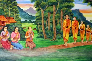 20151029, ビエンチャン, ラオス :Wat Si Muang ( Simuong ) 仏教寺院。釈迦牟尼仏の生涯を描いた絵画 作： Unbekannt