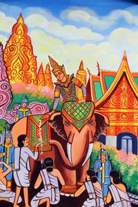 20151029, ビエンチャン, ラオス :Wat Si Muang ( Simuong ) 仏教寺院。釈迦牟尼仏の生涯を描いた絵画 作： Unbekannt
