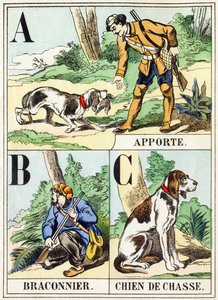 A B C: Bring, Poacher, Hunting Dog - The Hunting Alphabet, c.1890 (carving)