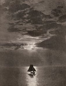月明かりに照らされた海とヨット 作： Unbekannter Künstler