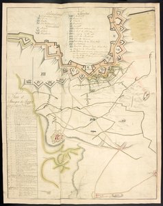 包囲の着色された計画が機能します。 1747年にフランス人が行ったベルヘン・オプ・ゾーム包囲戦の日誌。 その前に、当時のフランスの大砲の状態についての説明がありました。 作： Unbekannter Künstler