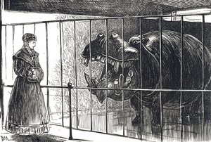 リージェンツ・パーク動物園の女性。 作： Unbekannter Künstler