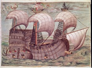 追加 15217 f.38v ガレオン船「グアダルーペの聖母」 (ベラム) 作： Unbekannter Künstler