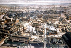 エッセンのクルップ工場の航空写真、1920年頃（エングレーヴィング） 作： Unbekannter Künstler