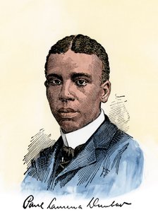 アメリカの詩人ポール・ローレンス・ダンバー（1872-1906）の直筆サイン。19世紀の挿絵の手彩色木版画 作： Unbekannter Künstler