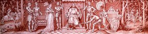 シャルルマーニュの宮廷で中世の騎士たちが描いたアーツ＆クラフトガラスの三連祭壇。1860〜1910年頃 作： Unbekannt