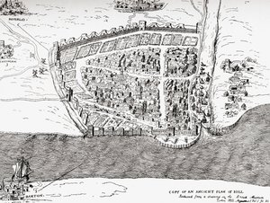 イングランド、イースト・ライディング・オブ・ヨークシャー、キングストン・アポン・ハルの古代の平面図（1900年頃発行のPicturesque History of Yorkshireより 作： Unknown