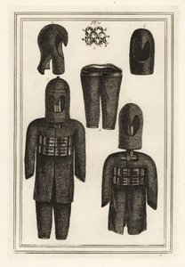 フード付きの古代の鎖帷子（くさりかたびら）の鎧、粗い麻のウエストバンド付きのズボン 作： Unbekannt