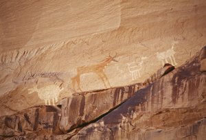 動物像、ナバホ族のアーティストによる岩絵、キャニオン・デ・シェイ国定公園、ナバホ族インディアン居留地、アメリカ、アリゾナ州 作： Benjamin Baud
