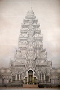 アジア文明博物館、アンコール、カンボジアの聖地を探る、アンコールワットの3つの方形の囲いの正面図、ルイ・ドラポート、カンボジア 作： Unbekannt