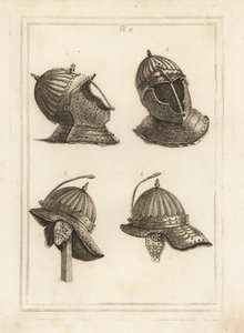 バー・ヘルメット1,2、モンマス公爵のヘルメットをバネで支えたパナシェ 作： Unbekannt