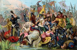 黄金のスパーズの戦い（1302年）、1900年頃（イラスト） 作： Unbekannter Künstler