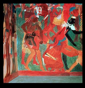 マヤのボナンパックの塗装された寺院の部屋2に描かれた戦闘シーン、古典期後期、800年頃（壁画） 作： Unbekannter Künstler