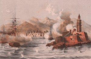 パレルモの爆撃、前景には船、シチリア島 作： William M. Timlin