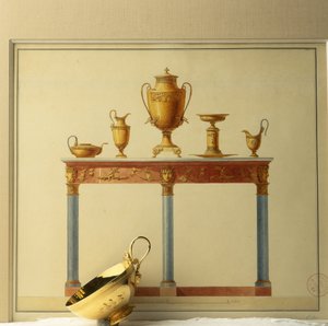 建築家シャルル・ペルシエの水彩画に描かれたビュッフェとティーサービス 作： Unbekannt