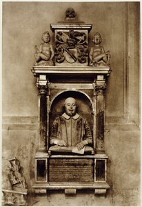 ウィリアム・シェイクスピア（1564-1616）の胸像と碑文（モノクロ写真 作： Unbekannt