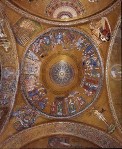 ビザンチン建築：金色の背景にモザイクのあるドームの眺め 作： Unbekannt