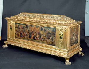 スキピオの大陸と不屈の精神と慎重さの寓話を描いたパネルを備えたカッソーネ、1460-65年頃のアポロニオディジョヴァンニの工房に起因（パネル上のテンペラ） 作： Unbekannt