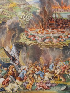 聖キャサリン教会の側通路の天井のフレスコ画、1683年のウィーンの廃止、ハプスブルク家の霊廟、グラーツ、スティリア、オーストリア、ヨーロッパ（写真） 作： Unbekannter Künstler