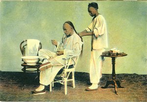 髪を編む中国の理髪師 作： Unbekannter Künstler