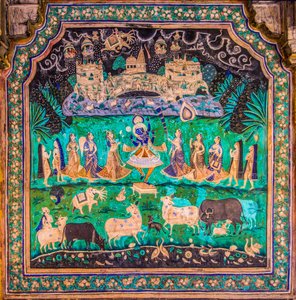 Virtuoso Fine PaintingsのあるChittra Sala Courtyard、Taragarh Fort、Bandi、Bandi、Rajasthan、インド、アジア（写真）