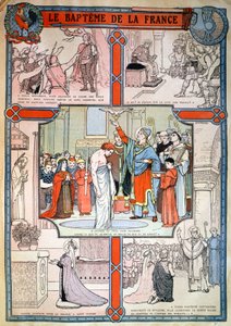 ランスで聖レミによって洗礼を受けるクロヴィス、1930年頃（プリント） 作： Unbekannter Künstler