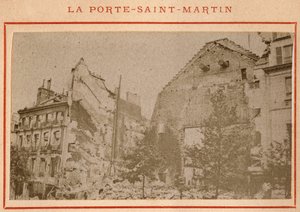 パリ・コミューン（1871年）：1871年5月に破壊されたパリのサン・マルタン門の様子。Pierre Pepetitの写真。厚紙にプリント、Dim.9x5,4 cm