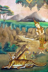 動物への思いやり。釈迦の生涯を描いた絵画。ワット・ナクサイ。ビエンチャン。ラオス、20151106、ビエンチャン、ラオス 作： Unbekannt