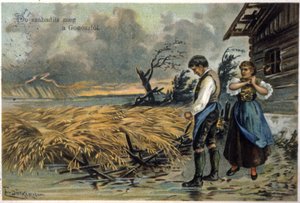 我らを悪より救いたまえ。嵐の後の農民 1900年頃（イラスト） 作： Unbekannter Künstler