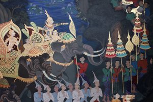 グラン・ブルターニュ地方ウィンブルドンにあるブッダパディパ寺院のウポサタ（祠堂）の壁画の詳細 作： Unbekannt