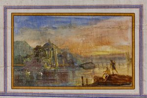 風景を描いた装飾の詳細、赤い部屋、王室のアパート、王宮またはパラッツォ デイ ノルマンニ (ノルマン人の宮殿)、パレルモ、シチリア、イタリア (写真) 作： Unbekannter Künstler