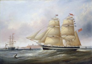 タイン川（またはイギリス、ティネア）の河口に描かれた船「メリーアン」の二重肖像画。キャンバスに油彩 作： Unbekannter Künstler