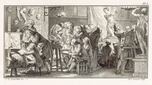 1770年頃、M.デ・ランデの「科学の辞典」に掲載されていたドローイングクラスのイラスト（リトグラフ）。 作： Unbekannt